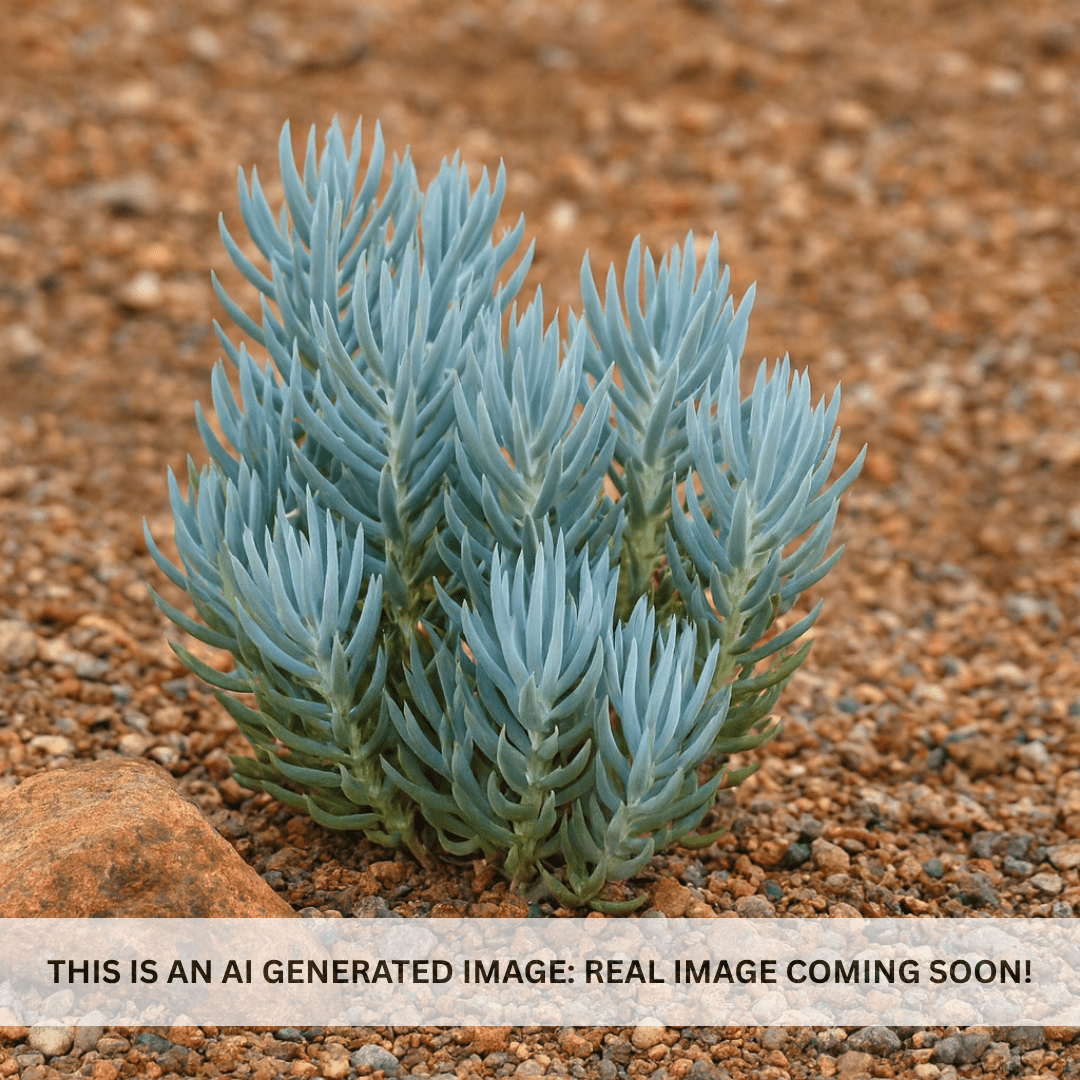 Blue Fingers (Senecio mandraliscae) blue-gray groundcover succulent in desert landscape — Phoenix, AZ
