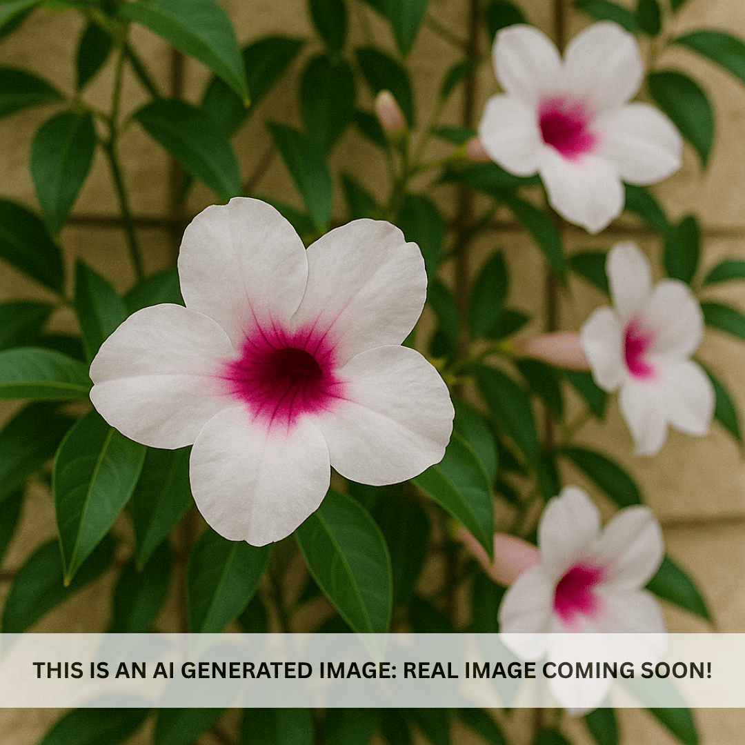 Pink Trumpet Vine (Podranea ricasoliana) close-up of white blooms with deep pink centers — Phoenix, AZ