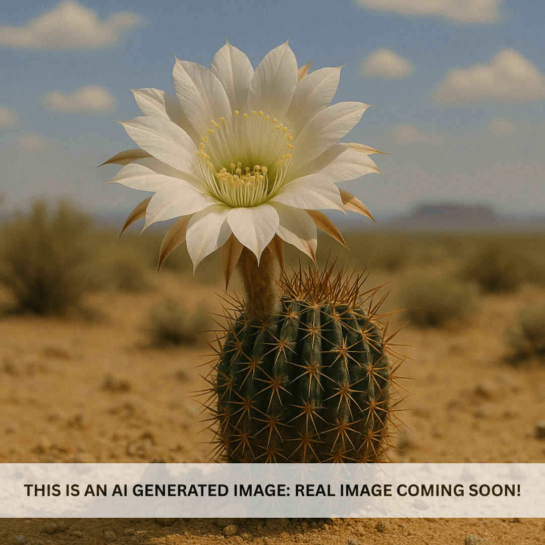 Easter Lily Cactus (Echinopsis oxygona) with white bloom in desert landscape — Phoenix, AZ