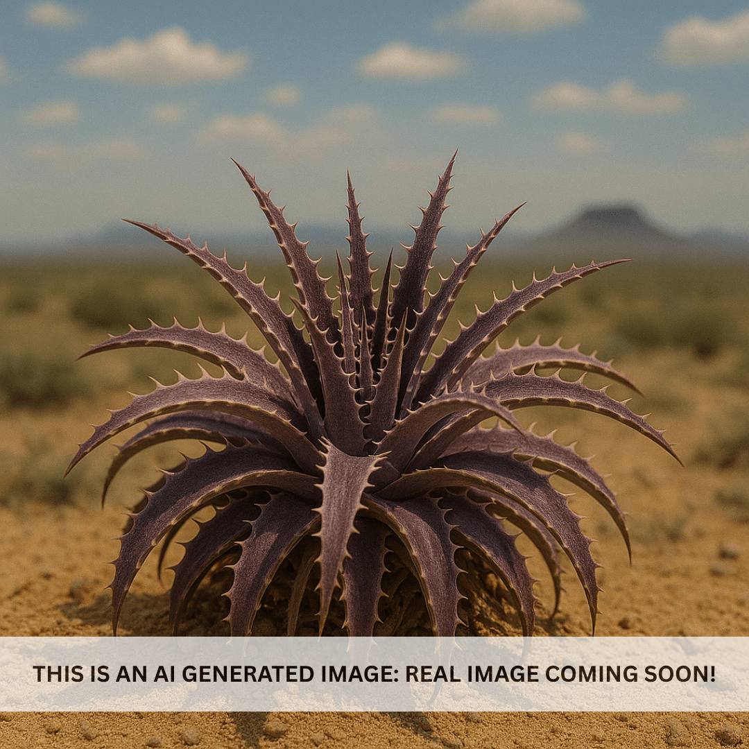 Grape Jelly Dyckia (Dyckia 'Grape Jelly') burgundy-purple spiny bromeliad rosette in desert landscape — Phoenix, AZ