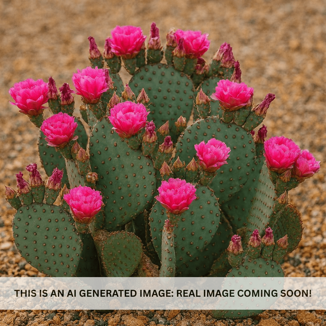 Kelly's Choice Prickly Pear (Opuntia hybrid) with coral-pink blooms on spineless pads — Phoenix, AZ