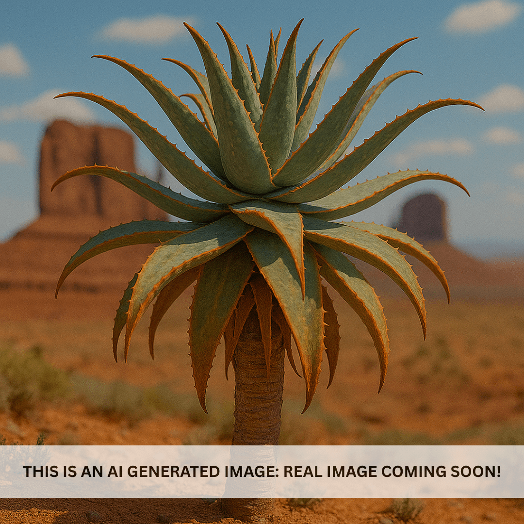 Malagasy Tree Aloe (Aloe vaombe) trunk and rosette in desert landscape — Phoenix, AZ