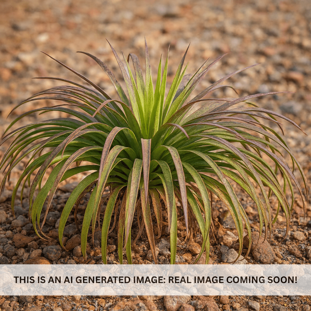 Mangave Bad Hair Day succulent rosette with curly green and burgundy-spotted leaves on gravel — Phoenix, AZ