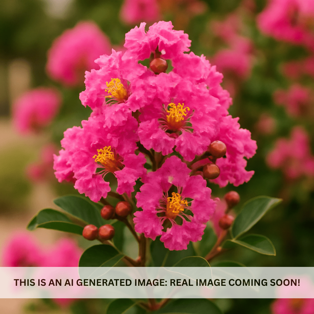 Close-up of Pink Crape Myrtle (Lagerstroemia indica) blooms with vibrant pink flowers and yellow stamens — Phoenix, AZ