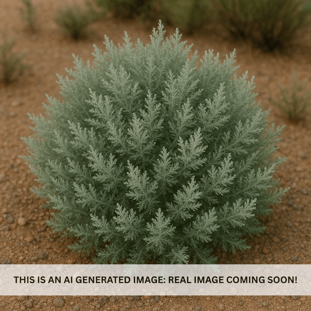 Powis Castle Artemisia silvery finely-cut foliage closeup in desert garden — Phoenix, AZ