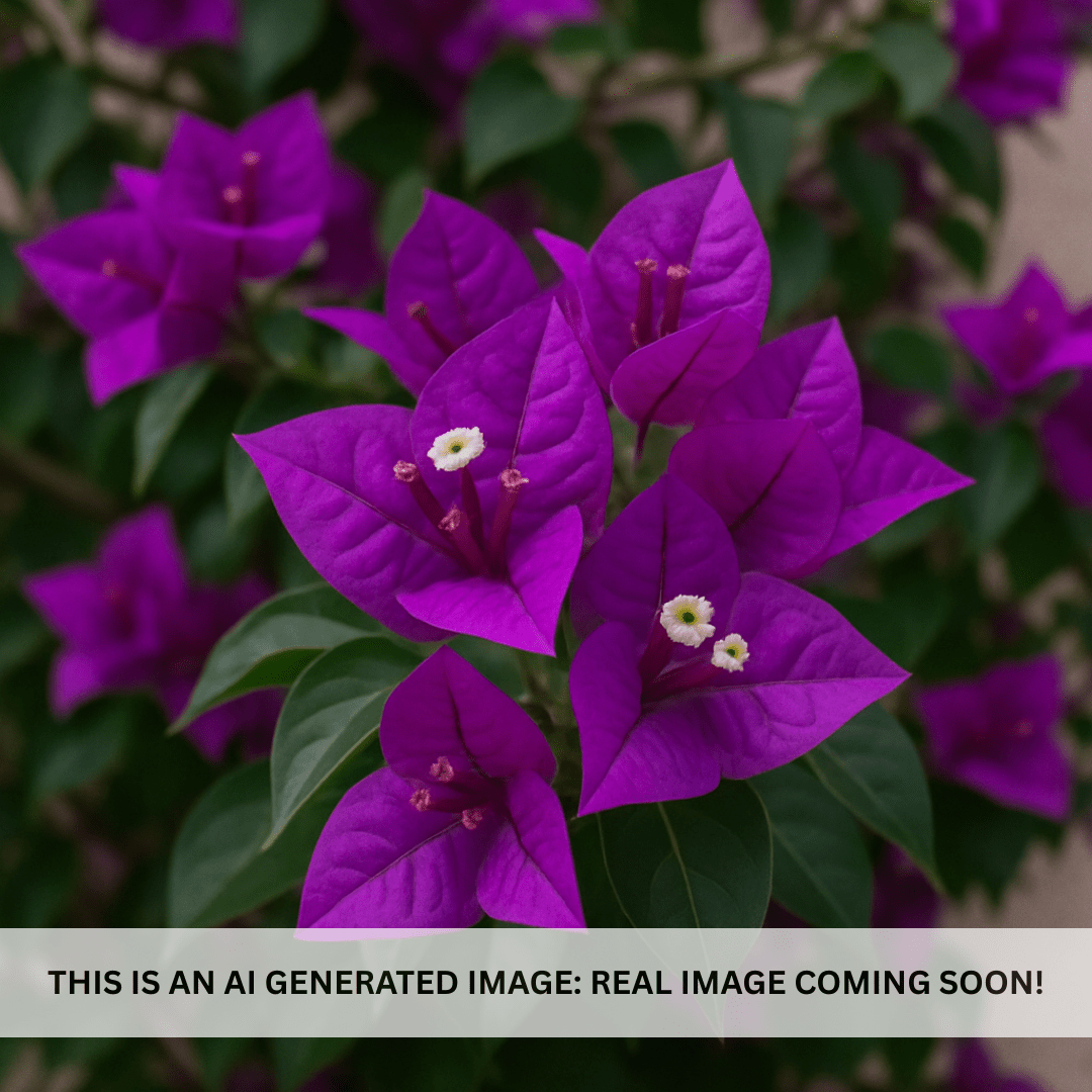Purple Bougainvillea close-up showing vivid purple bracts and white flowers — Phoenix, AZ