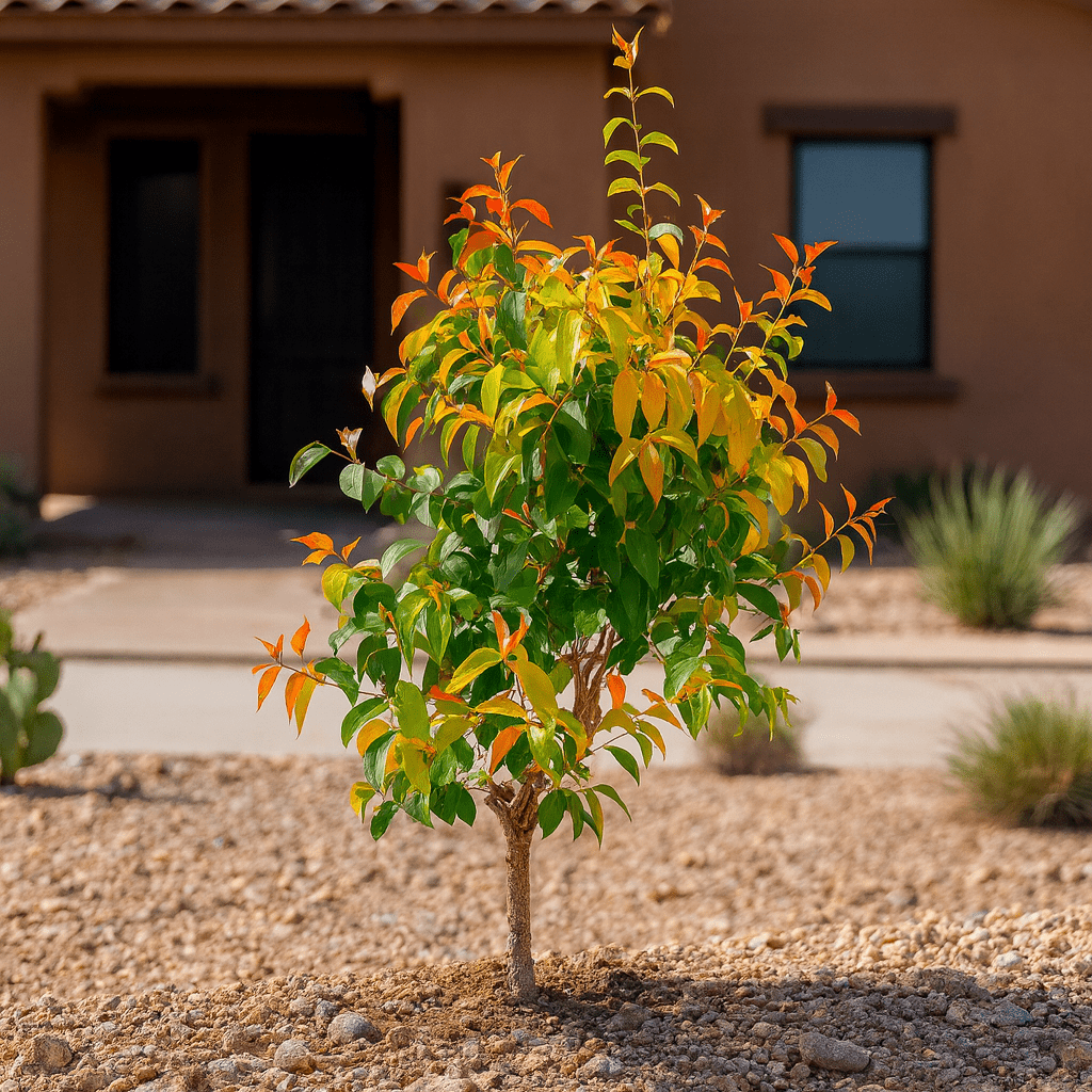 Shiny Xylosma (Xylosma congestum) glossy evergreen shrub in nursery pot with bright green foliage — Phoenix, AZ