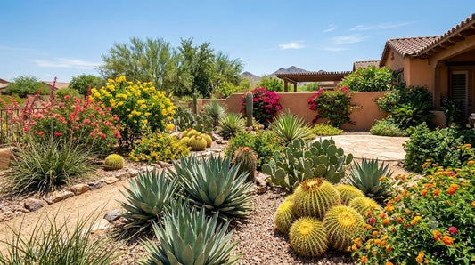 Phoenix desert garden under intense summer sun during a heat wave