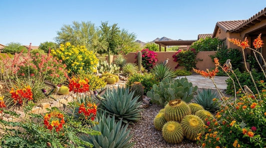 Hummingbirds and songbirds in a flowering Phoenix desert garden
