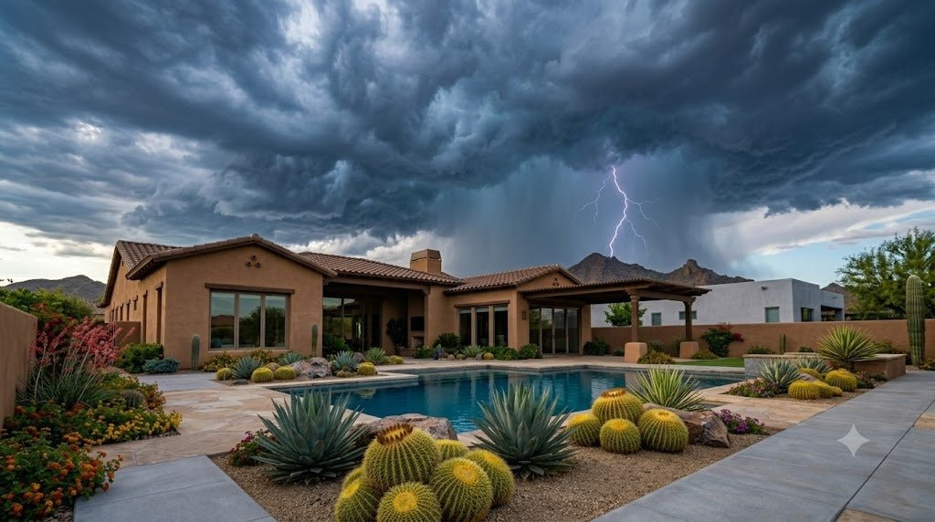 Monsoon storm clouds gathering over a Phoenix desert landscape