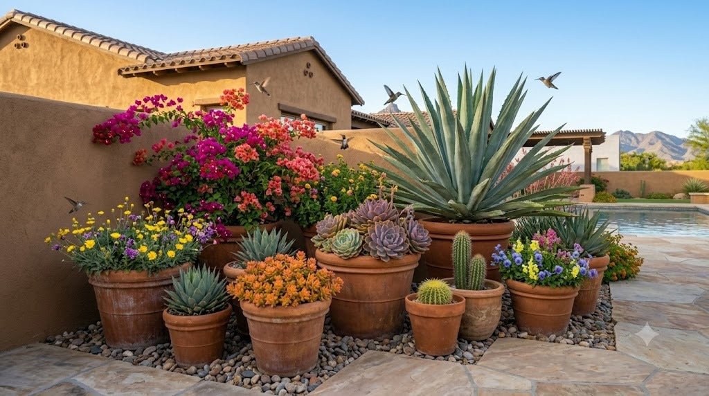West Valley Phoenix front yard with low-water desert landscaping and the White Tank Mountains