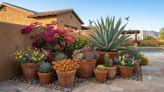 West Valley Phoenix front yard with low-water desert landscaping and the White Tank Mountains