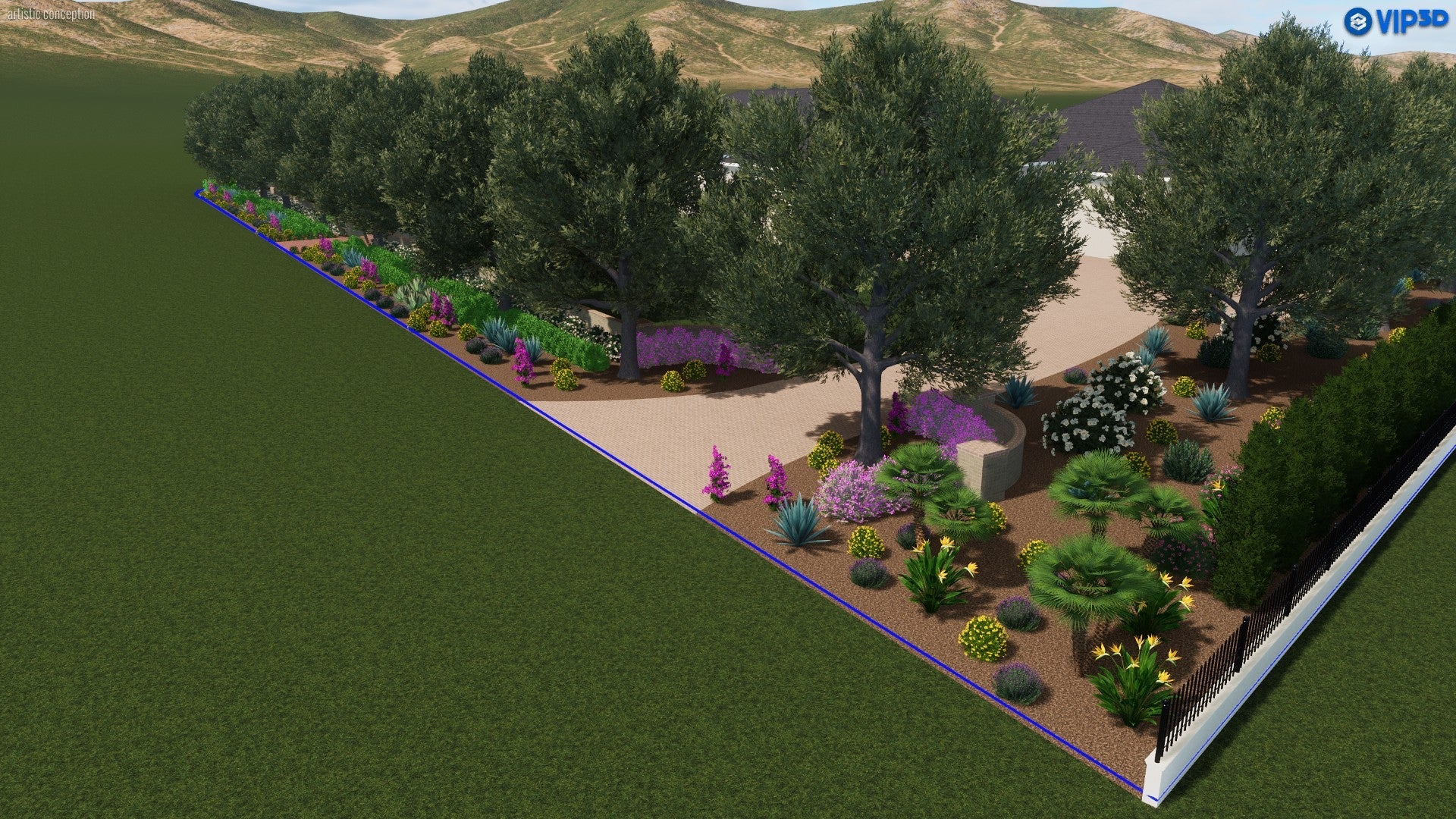 Majestic Border: A Colorful Canopy of Shade and Bloom