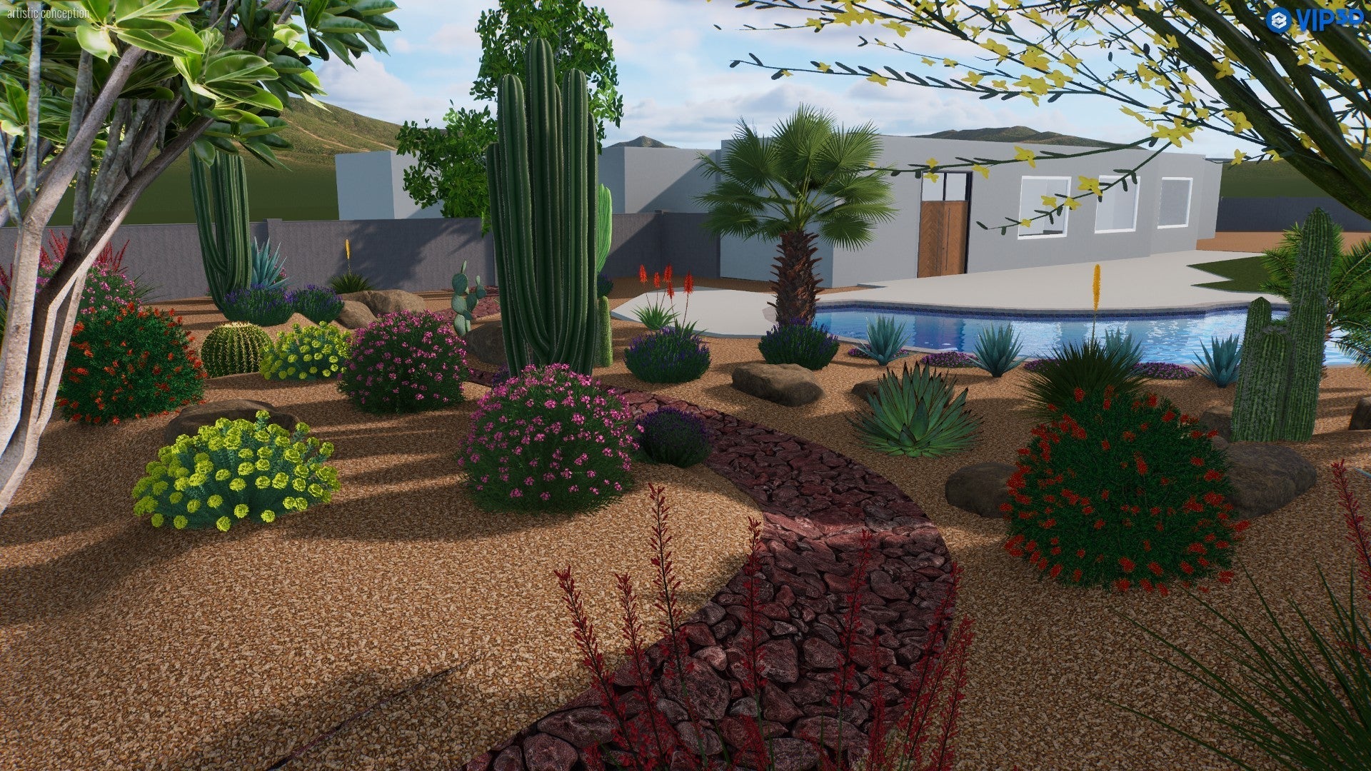 Desert Oasis: A Palms-and-Cacti Poolside Retreat
