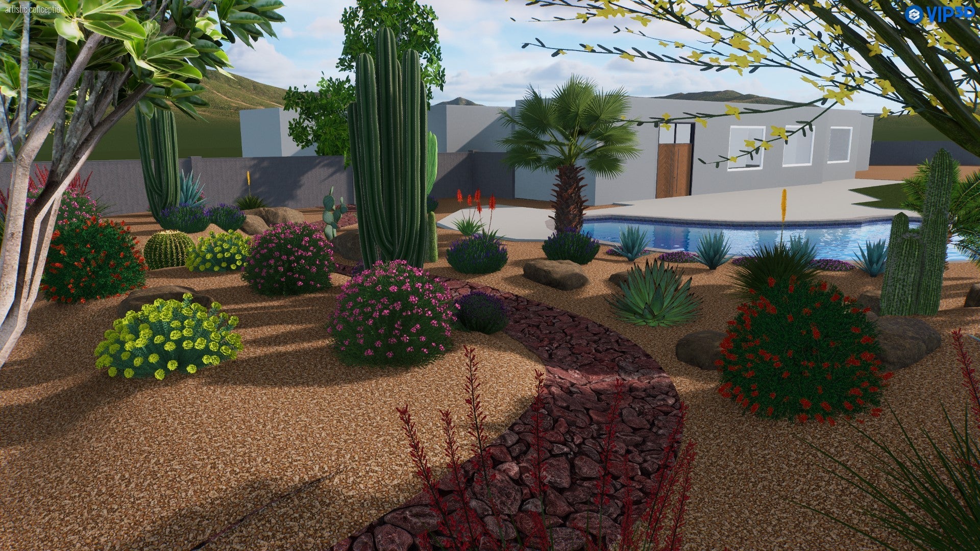 Desert Oasis: A Palms-and-Cacti Poolside Retreat