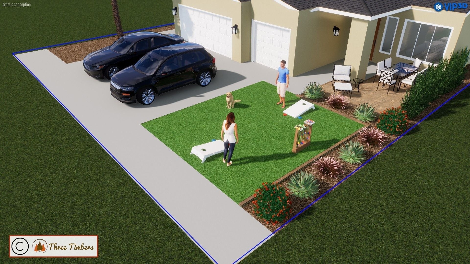 Playful Welcome: A Game-Ready Front Yard Oasis